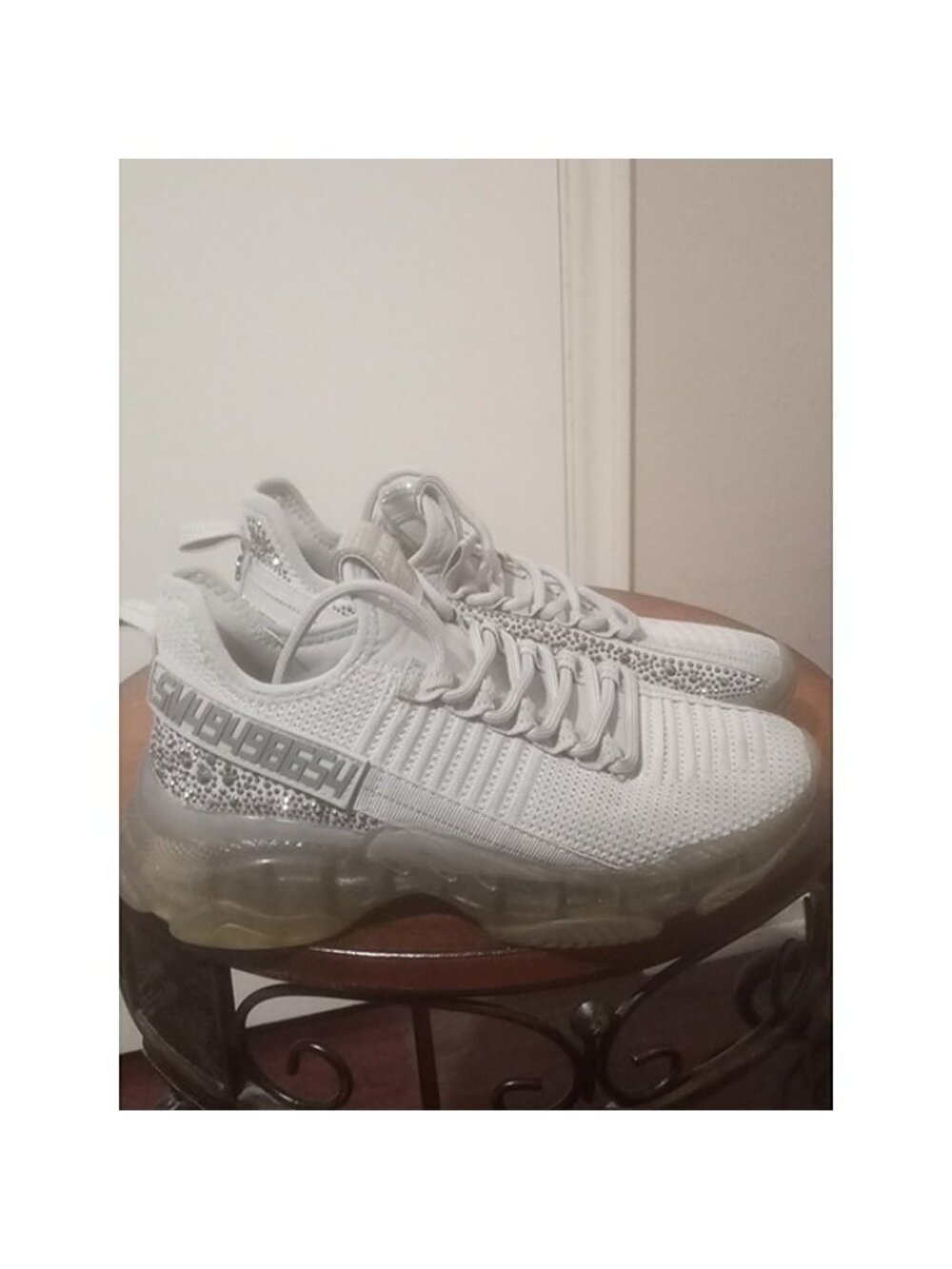 Steve Madden Womens Maxima-R White Bling Rhinestones Concert Sneaker Shoe Sz 8.5